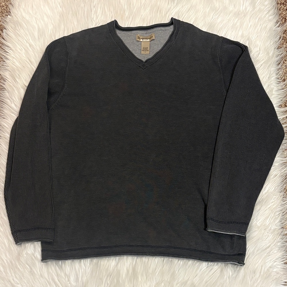 Ruff Hewn Charcoal V-Neck Sweater for Men, Size Large